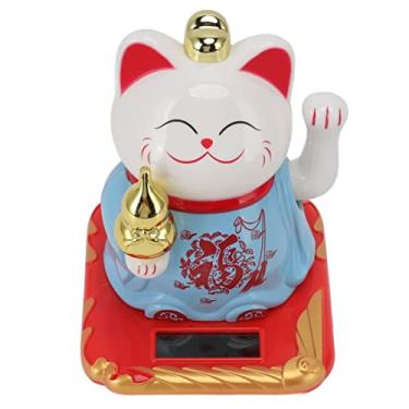 Imagem de Zerodis Lucky Waving Cat Casa Jardinagem Decoração de Casa Decoração Diária Fortuna Diária Maneki Neko Acenando Gato para de e Escritório Lucky Waving Cat de Plástico Movida a Energia Solar (Azul)