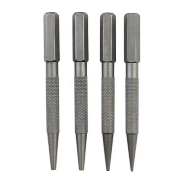 Imagem de GSHLLO Conjunto de 4 peças de punção de unha e punção central serrilhada com haste redonda para carpinteiros marceneiros