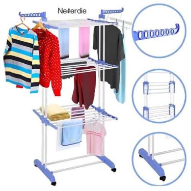 Imagem de Varal de Chão Grande Roupas 3 Andares com Rodinhas - OIVIDA