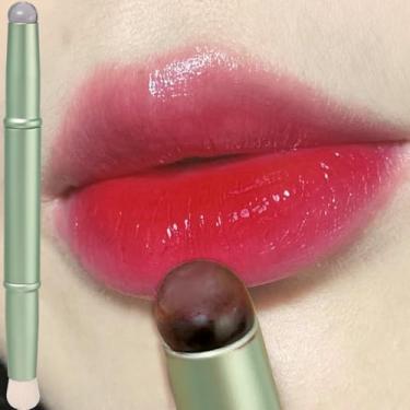 Imagem de Pincel de silicone para lábios com tampa, ponta dupla, corretivo, ponta dos dedos, batom macio, pincéis de maquiagem de cabeça redonda, verde