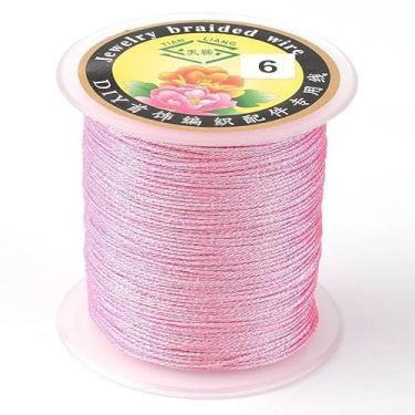 Imagem de 3 rolos de corda metálica de 1 mm, carretel de tinsel para joias, fio trançado, fio metálico para fabricação de joias, etiqueta pendurada, ornamento, decoração de presentes, rosa choque