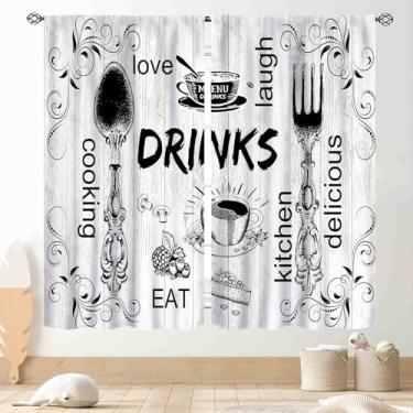 Imagem de Curtians rústicos de cozinha, garfo e colher de fazenda tábua de madeira tema de cozinha hora de café vintage chalé café sala de estar quarto cortinas de janela tratamentos 2 painéis, 106,7 x 114,3 cm