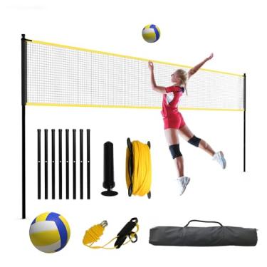 Imagem de Rede de voleibol portátil de 8 m para quintal e exterior – Conjunto de treinamento de altura ajustável com bolsa, bola, bomba e cordas – Rede independente resistente para crianças, adolescentes e