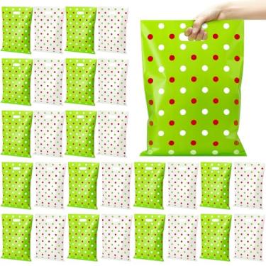 Imagem de Eaasty 48 peças de sacolas de presente de Natal com alças 40,6 x 30,5 cm, grandes sacos de guloseimas de plástico com estampas de bolinhas vermelhas e verdes para embrulho de presente de festa de