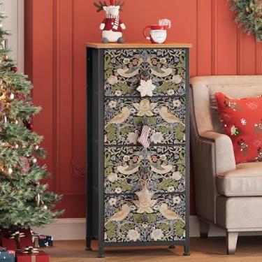 Imagem de Welfuturer Cômoda para quarto com 4 gavetas, cômoda ladrão de morango, unidade de armazenamento vintage, mesa de cabeceira para sala de estar, corredor, quarto de crianças, armário com moldura de aço