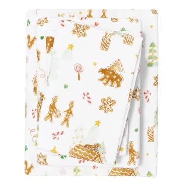 Imagem de Great Bay Home Jogo de lençóis de flanela de Natal tamanho casal - 100% algodão turco, escovado, conjunto de cama infantil de Natal - ultramacio, aconchegante, conjunto de cama de 4 peças (Gingerbread
