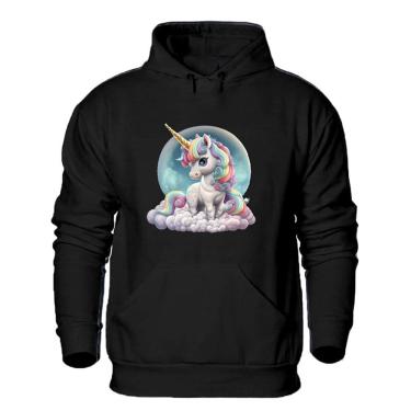 Imagem de Blusa de Frio Abrigo Moletom Quentinho Plus Size Feminino Estampa Unicornio Confortavel Macia