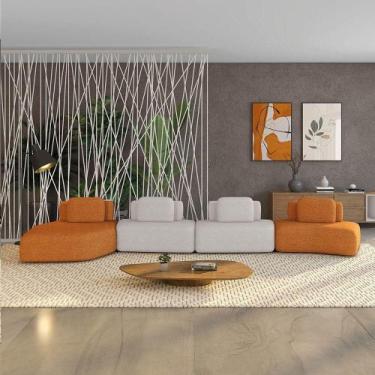 Imagem de Sofá 4 Lugares Orgânico Com Chaise E 3 Módulos Berlim Bouclê Caramelo-