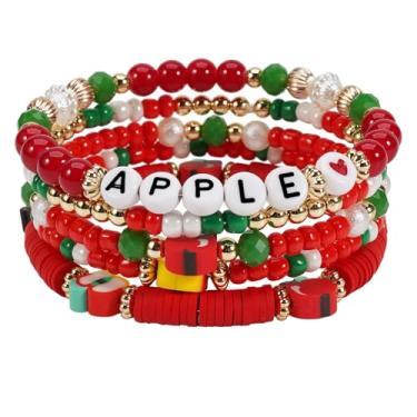 Imagem de Twinfree Pulseiras de frutas, pulseira de corda elástica com contas de disco de surfista, pingentes de joias femininas boêmias elásticas da amizade, One Size, Miçangas, Sem Pedra Preciosa