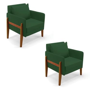 Imagem de Kit 02 Poltronas Lana Veludo Verde Base De Madeira
