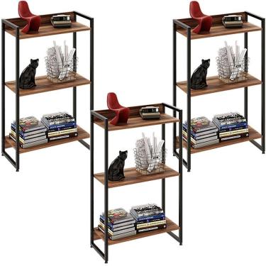 Imagem de Kit 3 Estantes Escritório 3 Prateleiras 104x60cm Nogal