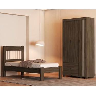 Imagem de Jogo de Quarto Bela Cama Solteiro e Roupeiro em MDF (Chocolate)