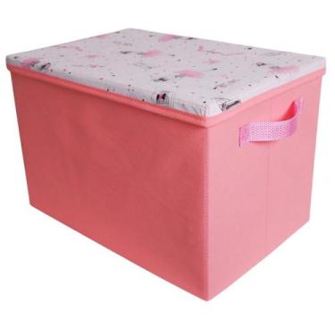 Imagem de Caixa organizadora baú brinquedos com tampa grande rosa - OrganiBox