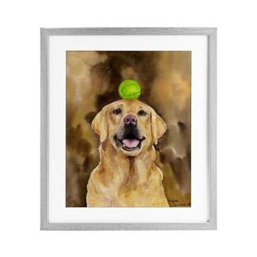 Imagem de Stupell Industries Golden Retriever com bola de tênis preta emoldurada sob vidro, design de George Dyachenko, 53 x 43 cm