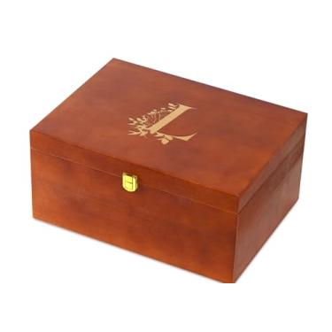 Imagem de InnoBeta Caixa de lembrança de presente personalizada, caixas de armazenamento de madeira, organizador decorativo com tampa para tesouro de memória, presentes iniciais para aniversário, Natal, G