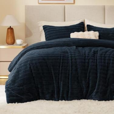 Imagem de BEDELITE Conjunto de edredom queen de lã – Super macio e quente, macio e fofo, azul marinho, conjunto de cama pesada luxuosa para o inverno com 2 fronhas