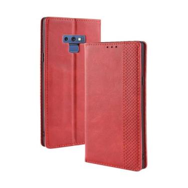 Imagem de Capa para Samsung Galaxy NOTE 9,Retro Flip magnético,Caso de telefone de couro PU,Design de carteira com 3 slots de cartão e 1 clipe de dinheiro -Red