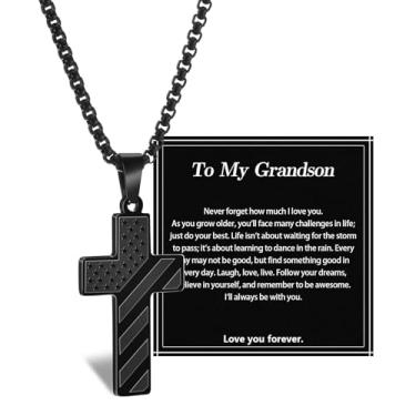 Imagem de Alissl Colar de cruz masculino com pingente de bandeira americana de aço inoxidável e verso da Bíblia, corrente cristã preta/prata – presente ideal para o Dia dos Veteranos, Ação de Graças e Natal