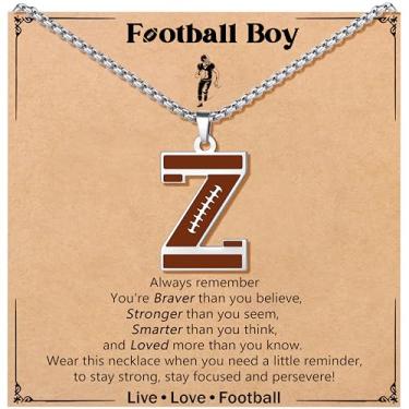 Imagem de JoycuFF Colar de futebol masculino com inicial A-Z, pingente de pingente de futebol em corrente de prata de aço inoxidável, presente de Natal personalizado para filho, neto e sobrinho, Aço inoxidável