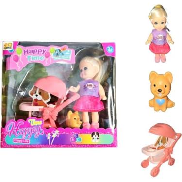 Imagem de Conjunto de Boneca com Carrinho de Passeio e Cachorrinho, Brinquedo para Crianças