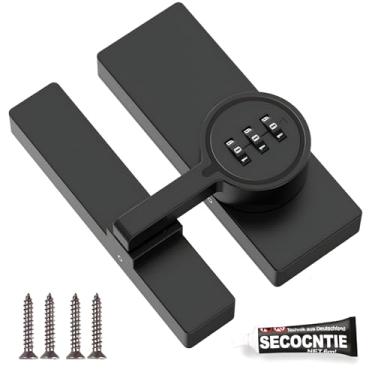 Imagem de Trava de liga de zinco antifurto, fechadura de porta de celeiro deslizante, código de combinação com 3 dígitos, instalação esquerda ou direita, fácil instalação por parafusos ou adesivo, fechadura