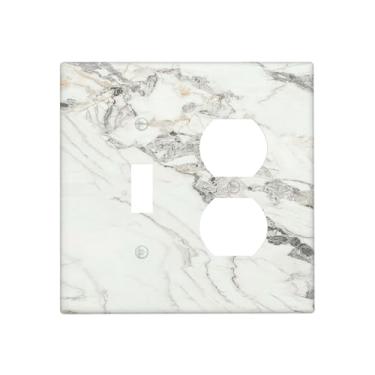 Imagem de Nadoabtm Capas de tomada com padrão moderno de placa de pedra de mármore, 1 interruptor duplex, capa de placa de interruptor de luz elétrica, placa decorativa de parede, capa de tomada para quarto