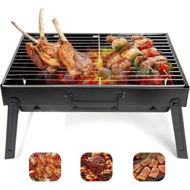 Imagem de Churrasqueira portátil dobrável a carvão, conveniente para armazenamento, mesa de churrasco, mesa ao ar livre, aço inoxidável, para cozinhar ao ar livre, acampamento, piqueniques, praia (35 x 27 x 19