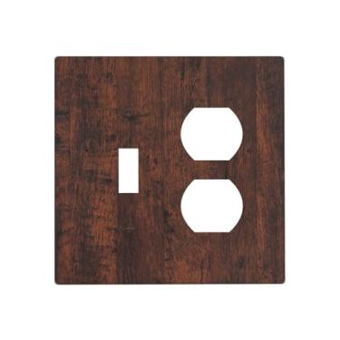 Imagem de Wmhusu Placa de cobertura para interruptor de luz, marrom, vermelho, rústico, grão de madeira, retrô, casa de fazenda, 2 gangs, placas de interruptor decorativas, 1 conjunto de interruptores duplex