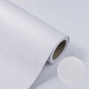 Imagem de Papel de parede branco Grasscloth Peel and Stick Wallpaper 39.9 cm x 998.2 cm Papel de parede de tecido moderno texturizado de linho autoadesivo vinil removível à prova d'água para quarto, sala de