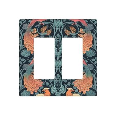 Imagem de SgEdao Capas de tomada decorativas Morris Plants Leaves Orange Peacock 2 Gang Wall Plate Double Rocker Two Switch Wall Cover Plate Light Switch Cover Plate para quarto e decoração de casa