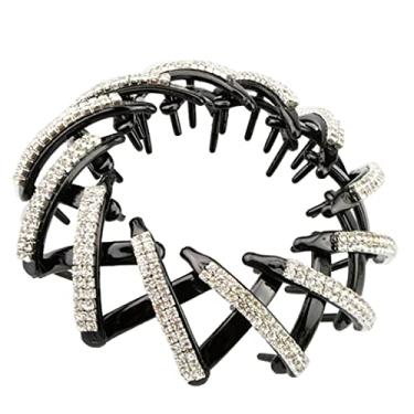 Imagem de barenx Grampo de cabelo feminino com duas fileiras de cristal Lady Girl Acessórios - conforme descrito, cor 2