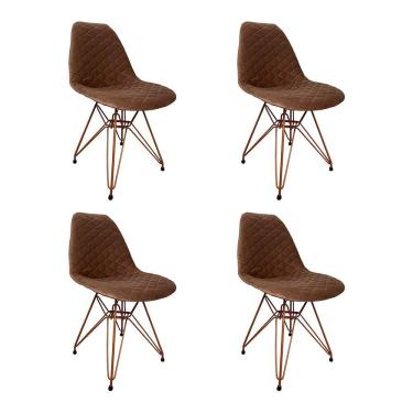 Imagem de Kit 4 Cadeiras Jantar Estofadas Caramelo Eiffel Eames Base Cobre - Cor: Caramelo