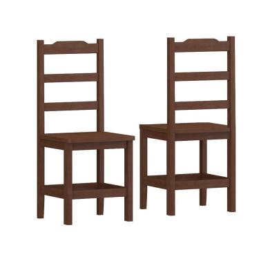 Imagem de Kit Com 2 Cadeiras De Jantar Madeira Maciça Perola Castanho Sem Estofado Castanho