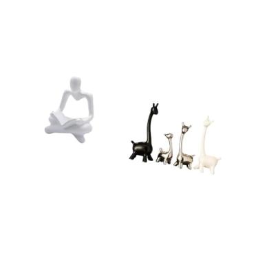 Imagem de Fenteer Escultura Abstrata de Girafa Imaginativa, Estatueta de Cerâmica Moderna para Sala de Estar, Mesa de Escritório, Estante de Livros, Decoração de Mesa D