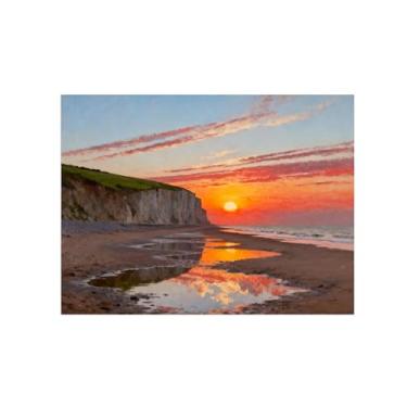 Imagem de Quadro em tela paisagem sol praia nuvens mar Arte parede costeira para sala de estar Pintura paisagem 30x40cm12x16in sem moldura