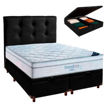 Imagem de Cama Box Bau Preto+Colchão Casal Freedom Ortobom + Cabeceira