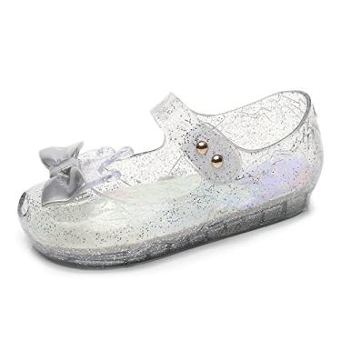 Imagem de OMGard Jelly Sapatos para meninas, sandálias rasteiras para cosplay de princesas, transparentes, geleias Mary Janes com laço/coroa, Branco, 22