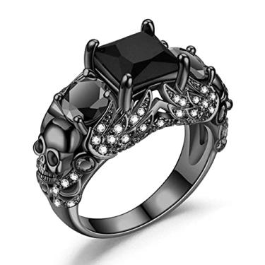 Imagem de Joias góticas de cristal roxo vermelho preto exclusivo anel de caveira preta para mulheres presentes de Halloween Natal, Banhado a ouro preto, Cristal
