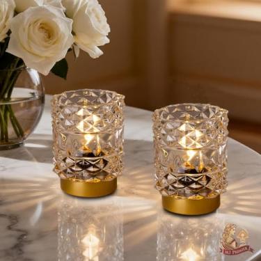 Imagem de Lâmpada operada por bateria com temporizador, luminárias de mesa sem fio para decoração de prateleira, lâmpada de cristal estética com textura de losango, pequenas lâmpadas decorativas para quarto