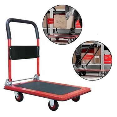 Imagem de CM POLIMENTO, Carrinho de Carga Plataforma Dobrável 150kg Vermelho 730x475