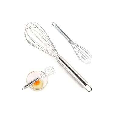 Imagem de Fouet Batedor de Ovos e Massas em Aço Inoxidável, 25cm, Kit com 2 Peças, para Bolos, Tortas, Pães, Cremes e Claras em Neve