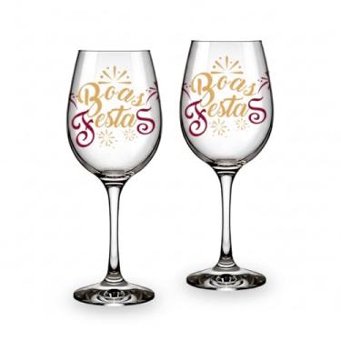Imagem de Kit 2 Taças Presenteáveis de Vinho Boas Festas em Vidro