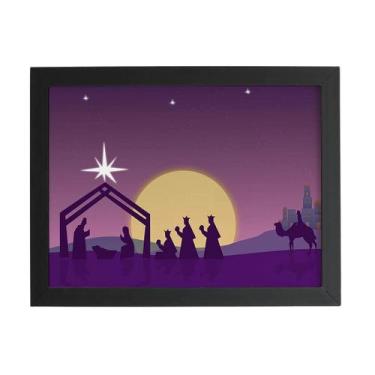 Imagem de Quadro Jesus Presépio 3 Reis Magos Moldura Preta 60X40Cm - Plimshop