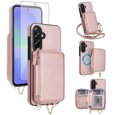 Imagem de Capa de telefone para Samsung Galaxy A56 5G carteira com zíper capa de bolsa protetora de tela transversal alça magnética destacável compatível com bloqueio de RFID MagSafe Flip A 56 56A mulheres