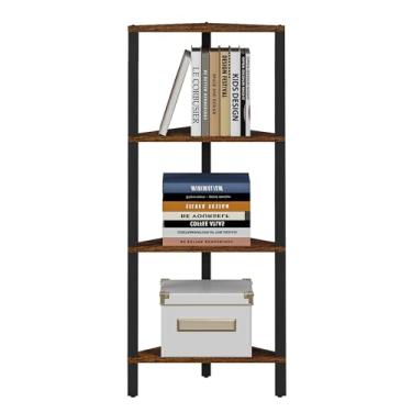Imagem de TUTOTAK Prateleira de canto, estante de canto de 4 camadas para espaços pequenos, suporte de prateleira de canto estreito com rack de armazenamento, para sala de estar, quarto, marrom rústico
