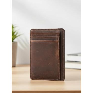 Imagem de Carteira fina dobrável minimalista de couro para homens, Marrom, Lazer