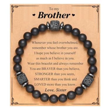 Imagem de Pulseira To My Man Love Gifts for Him Dad Husband Brother Son Grandpa Lava Stone Bead Bracelet with Card, Medium, Latão, Sem Pedra Preciosa