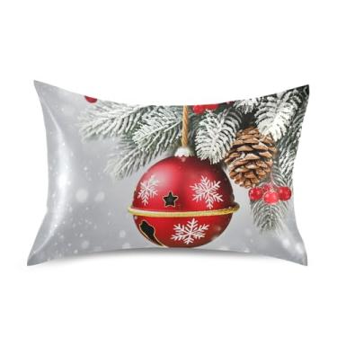 Imagem de GakkiGii Fronha de cetim refrescante com bola de Natal para cabelo e pele, capa de almofada respirável macia com fecho de envelope, tamanho Queen resistente a rugas 50,8 x 76,2 cm