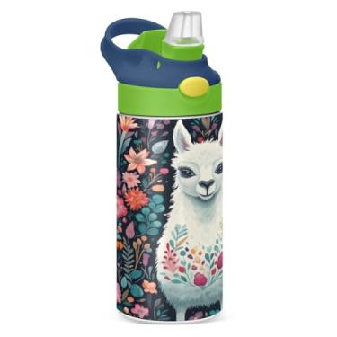 Imagem de Blueangle Garrafa de água isolada de alpaca de aço inoxidável de 350 ml com tampa de canudo - Garrafa esportiva reutilizável à prova de vazamento para viagens, ao ar livre #400