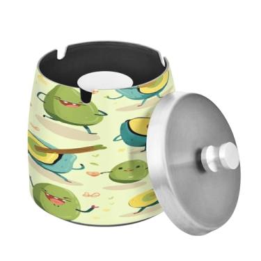 Imagem de Blueangle Cinzeiro de abacate fofo com tampa para cigarros, à prova de vento/chuva, aço inoxidável, sem fumaça, inodoro, cinzeiro para uso interno ou externo (329)